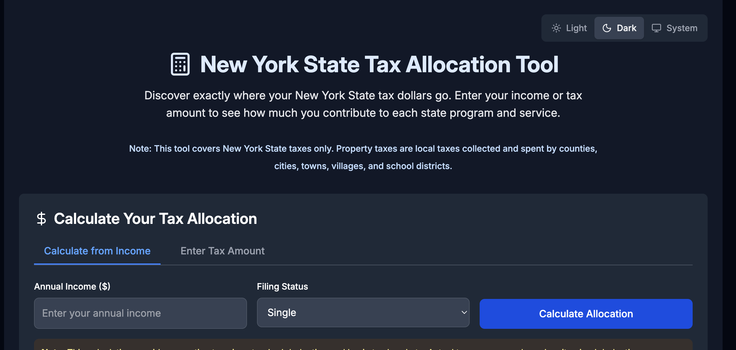 New York State Tax Allocation Tool